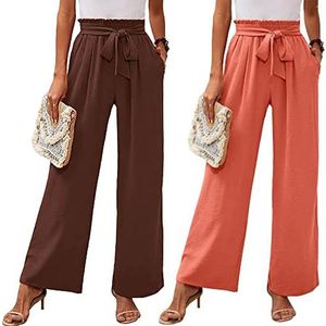 Pantaloni da donna a gamba larga per donna Cintura a vita alta legata Palazzo Baggy Flowy Summer Casual Beach con tasche