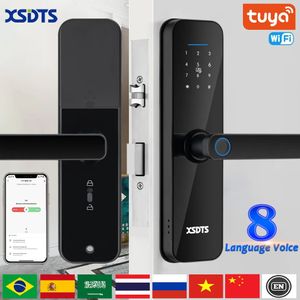 Tuya WiFi Electronic Smart Door Lock med Biometric FingerPrint Card Password Nyckel Unlock USB Emergency Charge 240111
