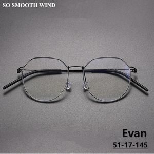 Danmark Brand Ultralight SCREWLESS GLASS RAMME MEN OPTICAL RECABLE GUEGLASSES KVINNA MYOPIA ROUND EYWEAR EVAN 240111