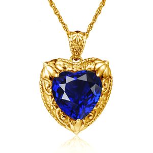 Victoria Style Royal Blue Sapphire Heart Necklace For Women With Stone 1515mm Yellow Gold Luxury Wedding Jewelry Gift Trending 240112