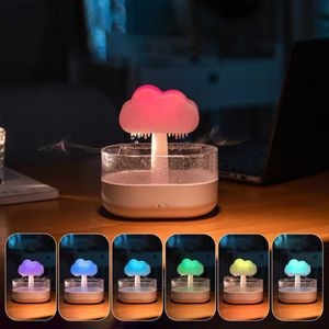 야간 조명 버섯 공기 가습기 스트레스 구호 레인 클라우드 야간 조명 충전 가능한 7 색 홈 침실 책상 장식 YQ240112