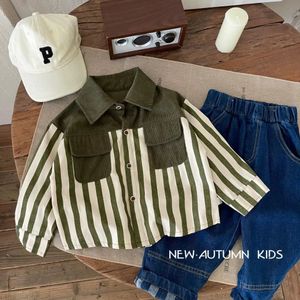 2-7 Year Spring Autumn Kid Boys Shirt Patchwork Stripe Fashion Casual Long Sleeve Baby Boys Cardigan Handsome Children Boys Tops 240111