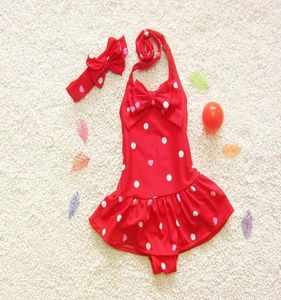 2018 Kids Cakodwear Dot Krótka spódnica Onepiece dla dzieci plażowa kostium kąpielowy z uroczą Bowknot Hair Band Girls Spring Bathing 4094143