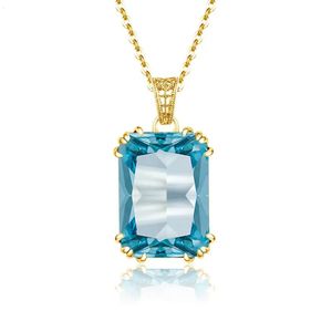 Trend Sky Blue Topaz Aquamarine Necklace Pendant for Women Silver 925 Jewelry Victorian Star Filigree Female Jewellery Sale 240112