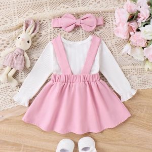 Conjuntos de roupas My First Easter Baby Girl Outfit com nervuras manga comprida macacão remendo saia roupas fofas