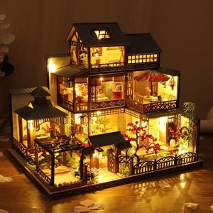 Babyhaus, Mini-Miniatur-Puppe, kleines DIY-Set, zur Herstellung von Raumspielzeug, Heim-Schlafzimmer-Dekoration mit Möbeln, Holzhandwerk 240111