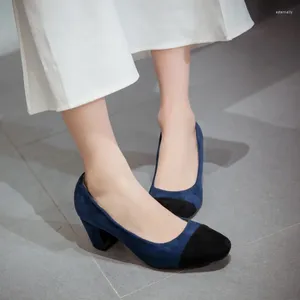 Sapatos de vestido rebanho cor misturada mulheres elegantes senhoras quadradas salto alto raso coreano toe calçados femme zapatos mujer 2024