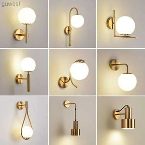 Night Lights Decorative Modern LED Wall Lamp Glass Bedside Bedroom Lamp Living Room Light Night Reading Wall Sconce Gold for Home Stair E27 YQ240112