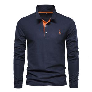 Polo autunno T-shirt da uomo ricamo tinta unita manica lunga polo da golf Homme primavera polo social business uomo 240111