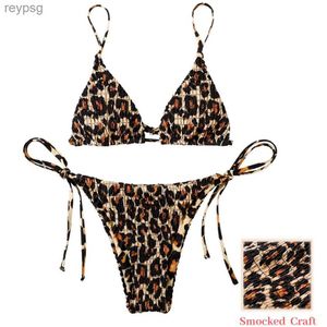 Kvinnors badkläder bikini set halter laceup baddräkt kvinnor leopard låg midja strandkläder brasiliansk thong sexig 2023 kvinna yq240112