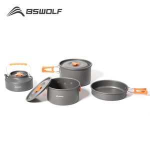 BSWolf Outdoor Aluminum Alloy Camping Cookware Utensils Water Kettle Pan Pot Cooking Set for Travelling Hiking Picnic BBQ 240111