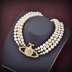 Saturn Designer Damen Perlenkette Viviane Choker Anhänger Kette Kristall 18K vergoldetes Messing Kupfer Halskette Schmuck Westwood Accessoires 547657
