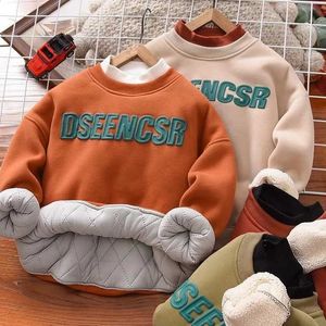 Pullover Winter Kids Fleece Warm Sweatshirt Boys Thicken Long Sleeve Letter Tops 3+Y Myal Child Casual Clothes Autumn Girl Sport T-shirtl2401