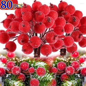 Decorative Flowers Wholesale Artificial Holly Berries Christmas Frosted Red Fake Berry Simulation DIY Wreath Mini Xmas Party Decor