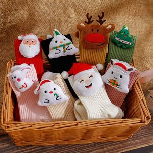 3 Pairs/lot Christmas Baby Non-slip Floor Socks Cute Cartoon Cotton Solid Color Elastic Children Mid-tube Unisex 240111