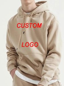 Custom DIY Brand 600GSM Heavy Weight Mens Hoodies Winter Thick Cotton Warm Top Solid Color Pullover Hoodie Sweatshirt 240112