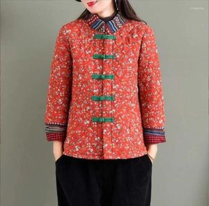 Ethnic Clothing Chinese Style Fashion Printing Women Cotton Jacket Winter Keep Warm Coat Ladies Casual Stand-up Collar Jackets Size XL-4XL