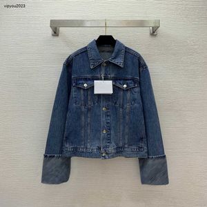 Marca feminina jaqueta luxuosa moda manguito flanging carta logotipo impresso botão lapela manga longa denim superior vestuário 12 de janeiro