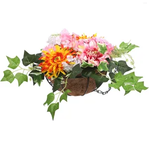 Decorative Flowers Plant Hanging Basket Artificial Silk Coconuts With Baskets Wall Ornament