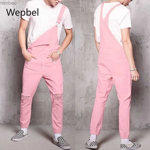 Men's Jeans WEPBEL Pink Vintage Men Jeans Jumpsuits Denim with Hole Rompers Cowboy Pants Conjoined Working Bib Denim Pants Jeans OverallsL240111