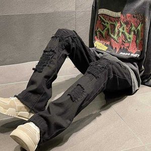 Men's Jeans Vibe Pants Street High American Style Fake Ripped Summer Wear Straight Tube Micro Flared