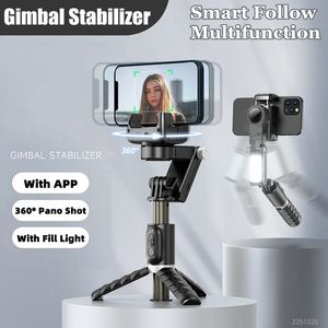 Bluetooth Wireless Gimbal Stabilizer Selfie Stick 360 Degree Smart Face Tracking Live Recording with Fill Light 240111