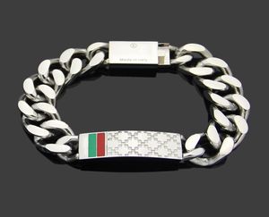 2022 Retro fashion red and green enamel check square block bracelet men039s Stainless steel 19cm women039s bracelet9656733