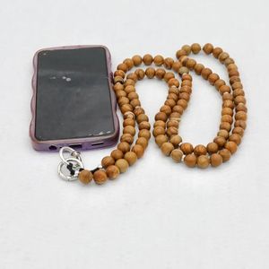 120CM Wood Grain Beads Pendant Necklace Vintage Phone Chain Mobile Lanyard Bag Cell Strap Hanger Accessories 240111