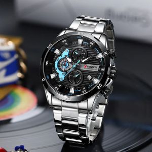 CURREN Stainless Steel Watches for Mens 45mm Creative menwatch Fashion Luminous Dial with Chronograph Clock Male Casual Wristwatches high quality