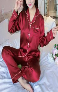 2st Pyjamas Set Women Lapel Imitation Silk Long Sleeve Home Wear Ladies Mujer Sexy Satin Topspants Nightgown Sleepwear Autumn 27925912