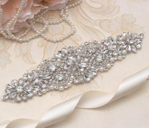 Missrdress Handmade Wedding Sashes Belt Silver Rhinestones Ribbons Bridal Belt and Sash for Wedding Dress YS8499476003