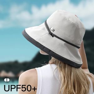 Summer Women Suncreen Cap Składana przenośna Outdoor Sunshade Bucket Hat Large Brim Sports Sun Ochrona HATS 240111