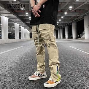 Men's Pants Streetwear Patchwork Cashew Flower Print Cargo Pants Y2k Men Hip Hop Casual Functional Slim Cargo Trousers Male Poet Side Zipyolq