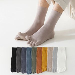 5 Pair Mens Pure Cotton Split Toe Socks Spring Anti Odor Fashion Five Finger Male 240112