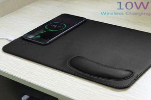 Mouse Pads handled vilar qi 10w trådlös telefonladdare laddning av datorplatta pu lädermousepad med vila liten ergonomisk pc offi5634788