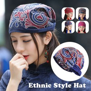 Kvinnor mode etnisk stil broderi turban cap head wraps lady headscarf bana elastisk muslimsk hijab cancer kemo hatt 240111