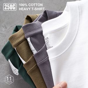 Oversized T-shirt For Men Plain 100% Cotton 250g Thick High Quality Basic Solid Loose Unisex Women Short Sleeve Tee Empty White 240111