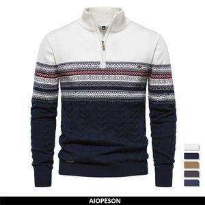 Herbst Hohe Qualität Zipper Puller Männer Warme Winter Baumwolle Pullover für Männer Ethnische Muster Casual Herren Pullover 240111