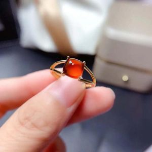 Cluster Rings Natural Fanta Garnet Gemstone Square Ring S925 Sterling Silver Orange Stone Fine Fashion Charm Jewelry For Women MeiBaPJ FS