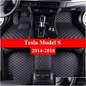 플로어 매트 카펫 카펫 자동차 바닥 매트 Tesla 모델 S 2014 플래시 매트 가죽 커스텀 풋 패드 모바일 카펫 ER H220415 드롭 배달 A DH9DL