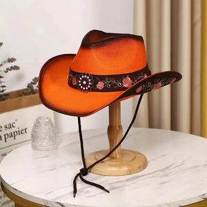 Cappello di paglia da cowboy occidentale arancione Cappello da cowboy primaverile ed estivo Cappello da sole per uomo e donna 240111