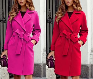 2023 Autumn/Winter Women's Fashion Slim Fit Warm Wool Coat Collar Ultra Thin Tie Long Sleeve Wool Coat 240112