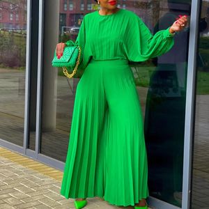 Plus Size Trouser Set Solid Ruffle Tops Shirts And Wide Leg Pants Female Fashion Outfit 2023 Summer Women Two Piece Matching 240111