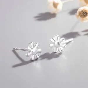Stud Earrings PANJBJ Silver Color Chrysantheemum Earring For Women Girl Concise Symmetrical Tiny Jewelry Birthday Gift Drop