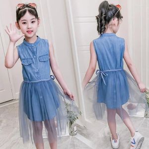 Mädchen Kleider Big Denim Jeans Prom Bluse für Cocktail Mesh Party Prinzessin Tüll Kleid Alter 5 6 7 8 9 11 13 14 Jahre alt