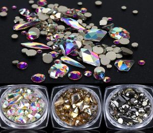 1 Box Shiny Diamond 3D Nail Art Rhinstones Mixed Round Rhombus Stones Flat Back Nail Gem smycken Set Glitter Decorations LY16075398640