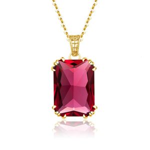 Unikt Red Stone Ruby Necklace Gold for Women 1318mm Rectangle 12 Color Birthstone Pendant Jewelry Luxury Christmas Gift Sale 240112