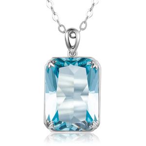 Silberanhänger 925 Aquamarin Halskette Echtes Sterling Rechteck Edelstein Statement Damen Edlen Schmuck 240112