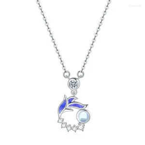 Collana con orecchini Set Bracciale in vetro femminile Chang'an Dream in argento sterling S925. Pendente in pietra al chiaro di luna elegante e di design