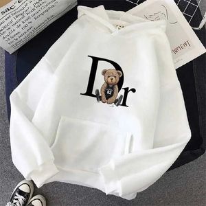 Nieuwe katoenen hoodie modemerk fleece dames hooded trui schattige beer gedrukt sweatshirt mannen vrouwen kleding gratis verzending